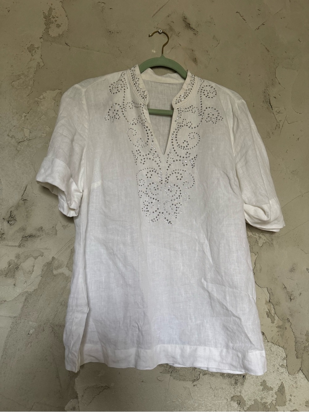 White Embroidered Linen  Shirt - Classic Tunic Style